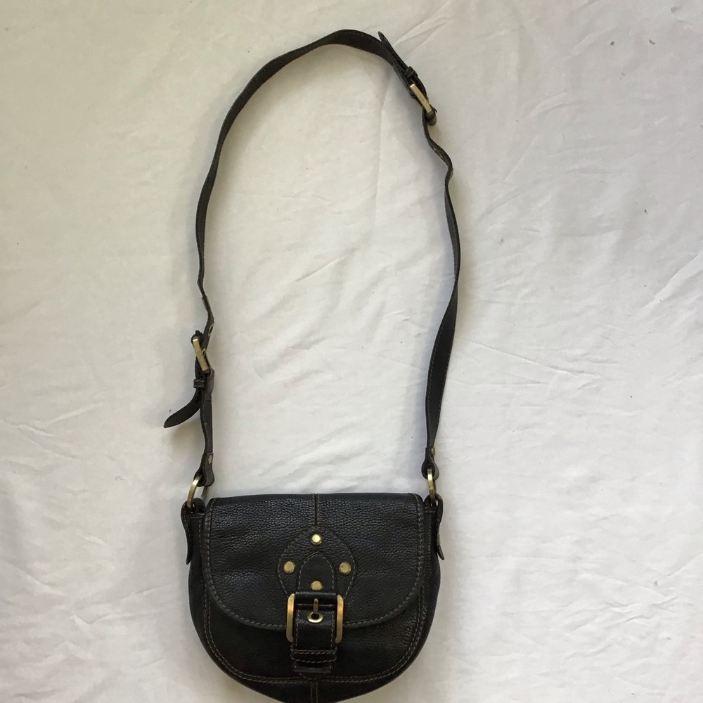 Rafe New York Deep Black Pebble Leather Belt Buckle Studded Crossbody Bag